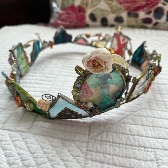 Decor STAINED GLASS AQUARIUS MERMAID CROWN Handmade by Etsy Artist beach goddess - Picture 1 of 17